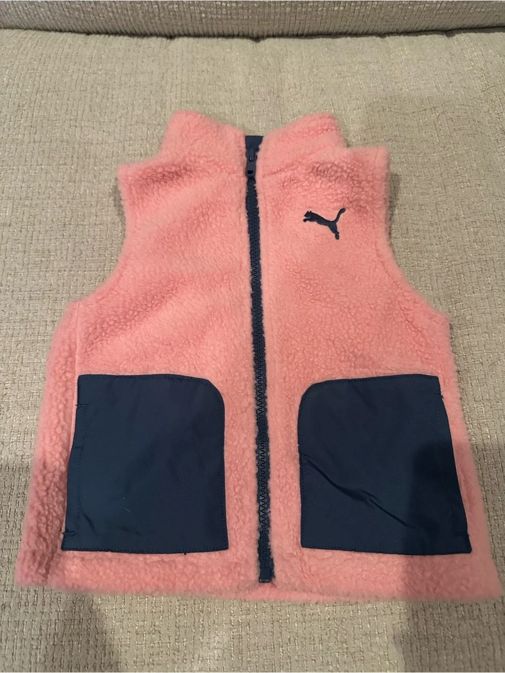 PUMA Kids Pink Fleece Vest with Navy Pockets Size 2T